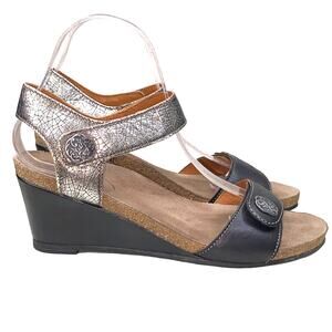 Taos Women’s Festival Silver Black Wedge Sandal Size 39 US 8.5